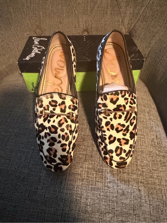 Sam Edelman Shoes - Sam Edelman White Leopard Slip-On Loafers with Gold Accent